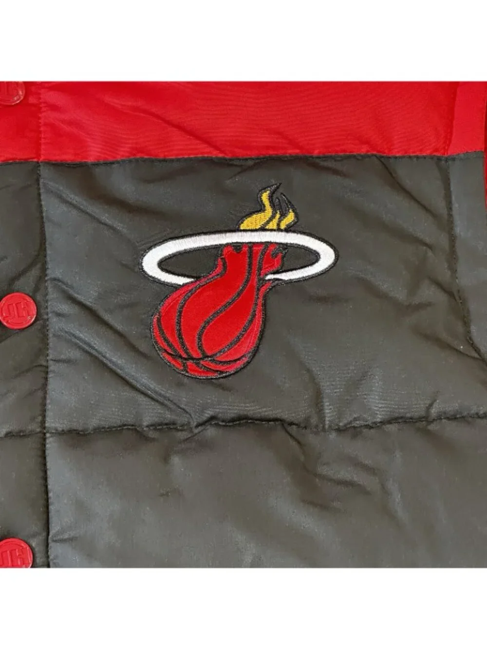 Miami Heat Mens Large Reversible Puffer Vest Black Red JH Design NBA Snap Button